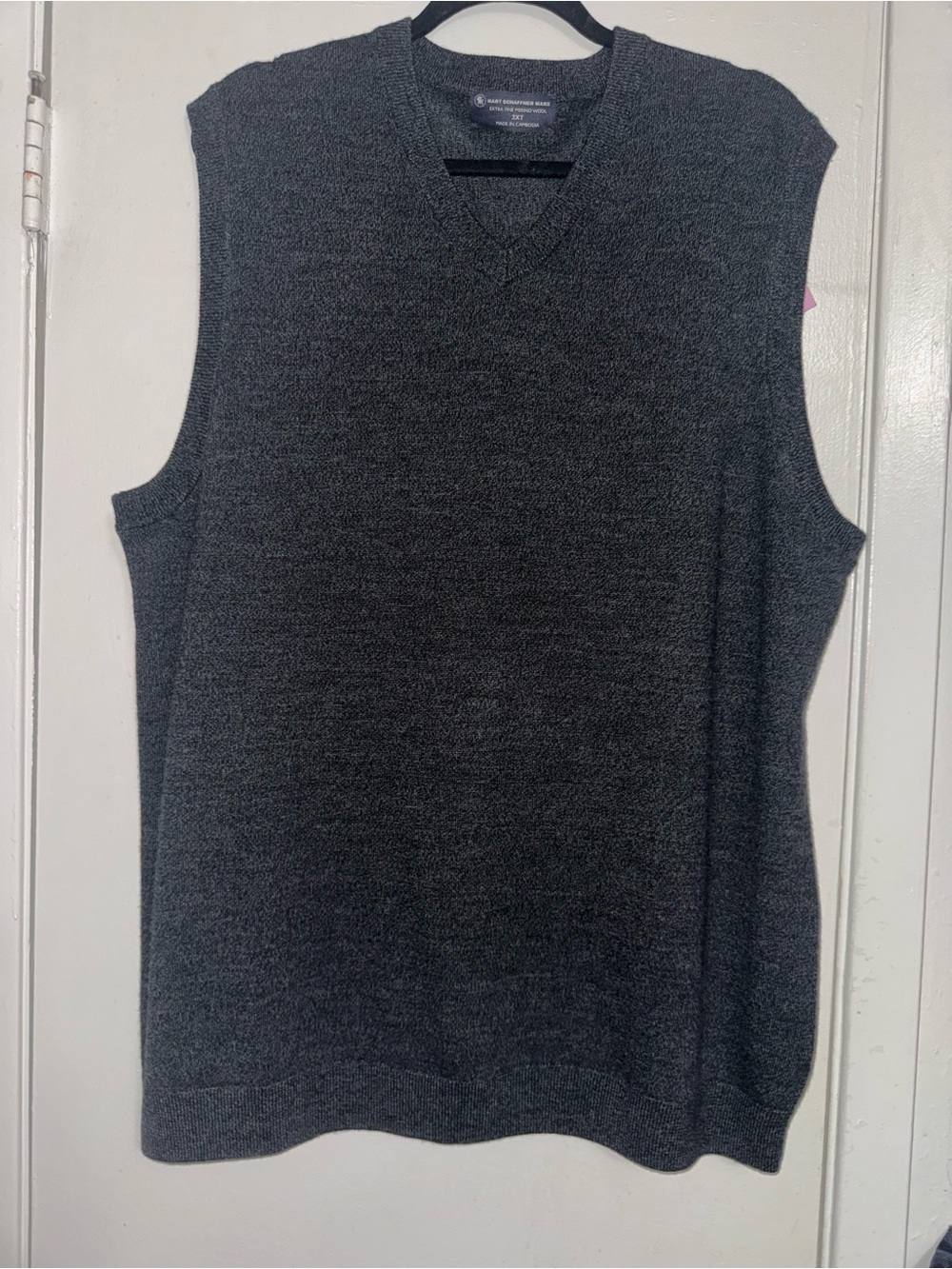 Hart Schaffner Marx Men 2XT Sweater Vest 100% Extra Fine Merino Wool Gray